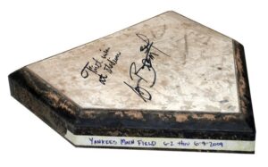 AJ Burnett NY Yankees Autographed Yankee Stadium Game-Used Main Field Home Plate with “First Win at Stadium”