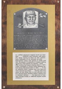 Al Lopez National Baseball Hall of Fame Plaque