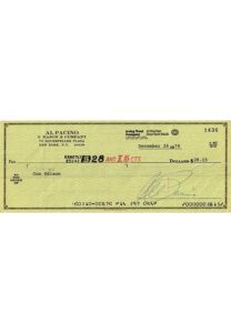 Al Pacino Autographed Personal Bank Check