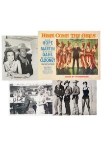 Autographed Advertisement Piece & B&W Photos Featuring Bob Hope & Western Film Actors