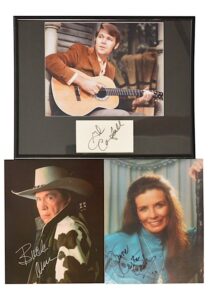 Autographed Framed Display W. Full Color Photos Featuring Glen Campbell, June Carter Cash & Buck Owens