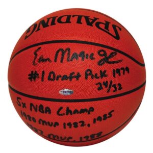 Autographed Magic Johnson Stat Basketball