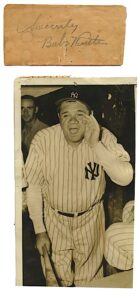 Babe Ruth Autographed Cut with Photo