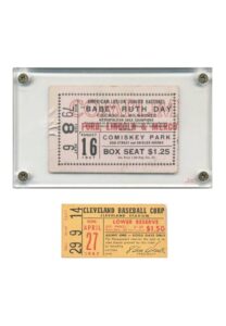 Babe Ruth Day Ticket Stubs — 4/27/1947 at Cleveland Stadium & 8/16/1947 at Comiskey Park