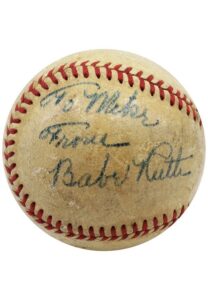 Babe Ruth Single-Signed & Inscribed “To Mike” OAL Baseball