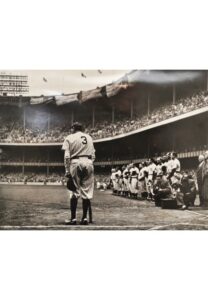 Babe Ruth “The Babe Bows Out” Photo Signed by Nat Fein