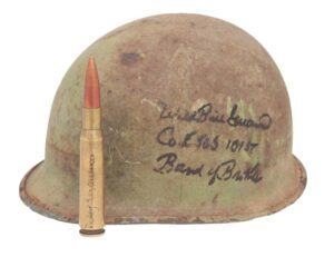 Band of Brothers Wild Bill Guarnere Autographed Army Helmet & Bullet