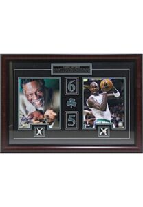 Bill Russell & Kevin Garnett Boston Celtics Framed Display Autographed By Russell With Two Pieces Of Game-Used Net