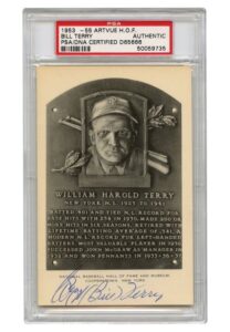 Bill Terry Signed HOF B&W Plaque Postcard