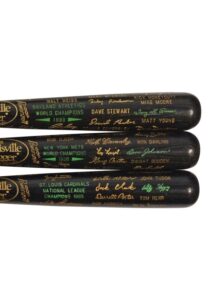 Black Team-Engraved Bats — 1985 St. Louis Cardinals National League Champions, 1986 New York Mets World Champions & 1989 Oakland Athletics World Champions