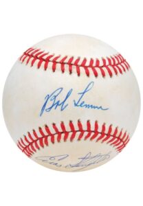 Bob Lemon, Bob Feller, Enos Slaughter Multi-Signed Baseball