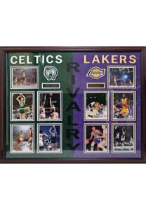 Boston Celtics & Los Angeles Lakers “Rivalry” Multi-Signed Framed Display Including Bird, Havlicek, Kareem, Magic & More