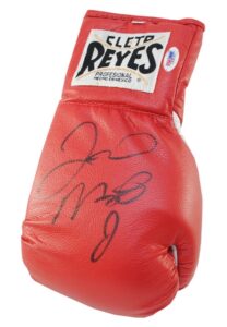 Boxing Glove Autographed by Floyd Mayweather Jr., Training Mitt Autographed by Floyd Mayweather Sr. & Multi-Signed Boxing Glove by Mayweather Jr. and Oscar De La Hoya