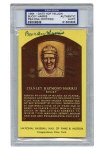 Bucky Harris Signed HOF Yellow Plaque Postcard