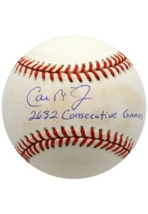 Cal Ripken Jr. Single-Signed & Inscribed “2632 Consecutive Games” OAL Baseballs