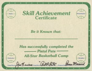 Camp Certificate Signed By “Pistol” Pete and Press Maravich