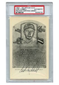 Carl Hubbell Signed HOF B&W Plaque Postcard