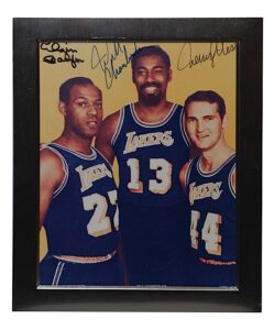 Chamberlain, West & Baylor Lakers Autographed Photo & Byron Scott Lakers Shower Towel