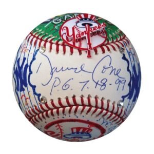 Charles Fazzino Hand Painted NY Yankees Perfect Game Ball Signed by Cone, Larsen, & Wells