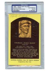 Chick Hafey Signed HOF Yellow Plaque Postcard