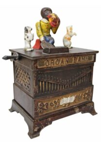 Circa 1882 “Organ Bank” Cast Iron Antique Mechanical Bank