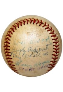 Circa 1910s Red Sox Partial Team Signed Reunion Baseball W. Harry Hooper & Smoky Joe Wood