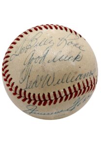 Circa 1940 Jimmie Foxx & Ted Williams Dual-Signed Baseball Inscribed To Entertainer Billy Rose