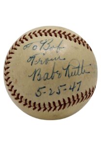 Circa 1947 Babe Ruth Single-Signed & Inscribed OAL Baseball