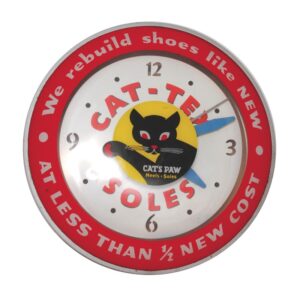 Circa 1950’s Cat’s Paw Heels and Soles Advertising Clock