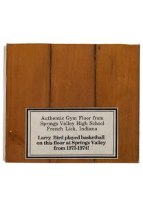 Circa 1972 Larry Bird Springs Valley High School Game-Used Wooden Gym Floor Square