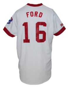 Circa 1982 Whitey Ford Cracker Jacks Worn & Autographed Home Uniform