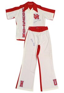 Circa 1983 Hakeem Olajuwon Houston Cougars Player-Worn & Dual-Signed Warm-Up Suit