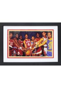 Circa 1985 NBA All-Stars Multi-Signed Display Featuring Jordan, Erving, Drexler & More