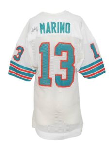 Circa 1986 Dan Marino Miami Dolphins Game-Used & Autographed Road Fishnet Jersey