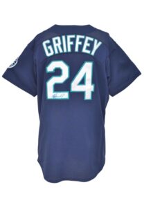 Circa 1997 Ken Griffey Jr. Seattle Mariners Worn & Autographed BP Jersey and Game-Used & Autographed Cap