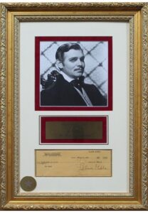 Clark Gable Autographed Check Framed Display