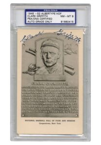 Clark Griffith Signed HOF B&W Plaque Postcard