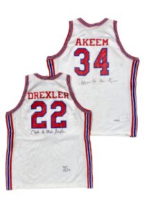 Clyde Drexler & Akeem Olajuwon University Of Houston Signed LE Jerseys