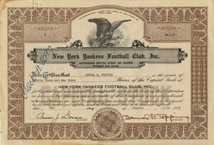 Dan Topping NY Yankees Football Club Signed Stock Certificate