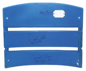 David Cone, David Wells & Don Larsen Triple-Signed and “Perfect Game” Inscribed Authentic Yankee Stadium Seat-back