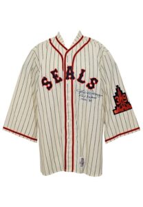 Dom DiMaggio San Francisco Seals Autographed & Inscribed Replica Jersey