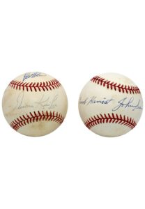 Earl Harrist & Johnny Sain, Duane Kuiper & Steve Stone Dual-Signed Baseballs