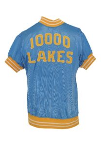 Early 1950’s Vern Mikkelsen Minneapolis Lakers Worn Road Shooting Shirt with “10,000 Lakes” On Back