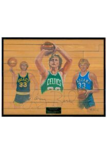 Early 1970s Larry Bird Spring Valley High School Court Piece Hand Painted By Famed Artist Ron Lewis