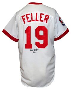 Early 1980s Bob Feller Worn & Autographed Complete Cracker Jack Old Timers Classic Uniform