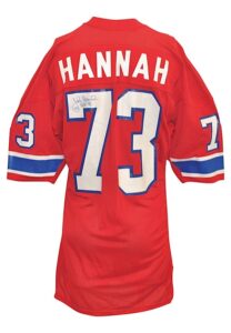 Early 1980s John Hannah New England Patriots Game-Used & Twice Autographed Home Jersey