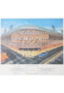 Ebbets Field Rendering Autographed by Erskine, Podres, Labine, Newcombe & Craig