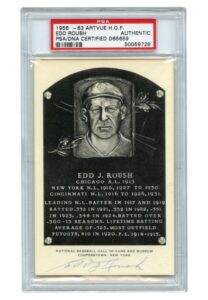 Edd Roush Signed HOF B&W Plaque Postcard