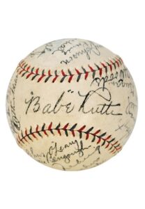 Exceptional 1928 New York Yankees Team Autographed Official American League Baseball with Ruth & Gehrig