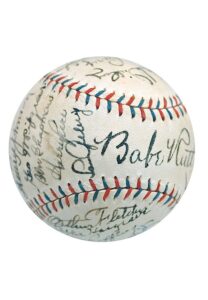 Exceptional 1930 New York Yankees Team Autographed Official American League Baseball with Ruth & Gehrig